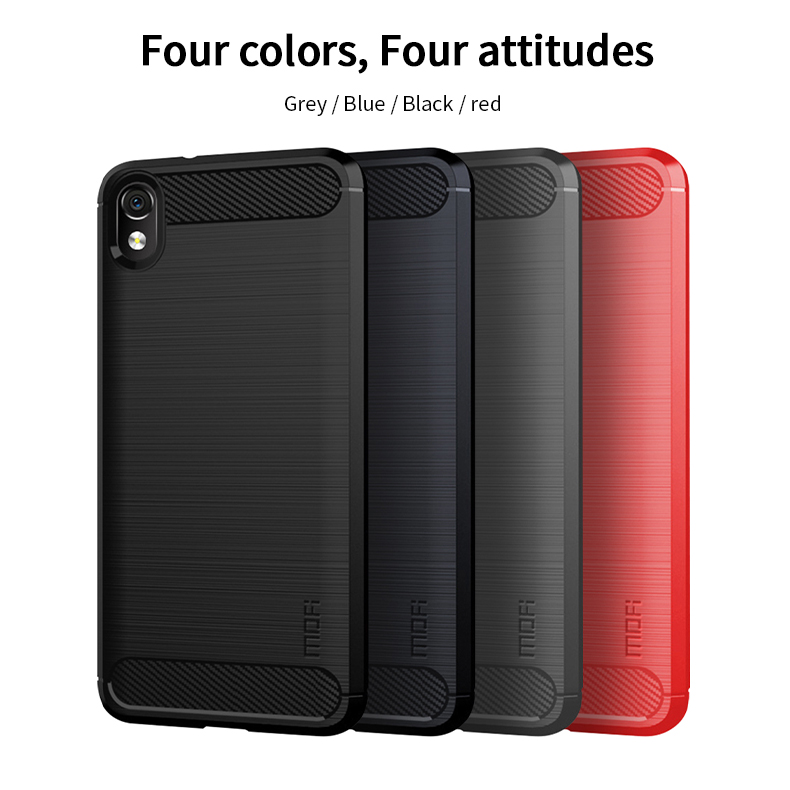 Mofi Carbon Fiber Cepillado TPU Case de Teléfono Protector Para Xiaomi Redmi 7a - Negro