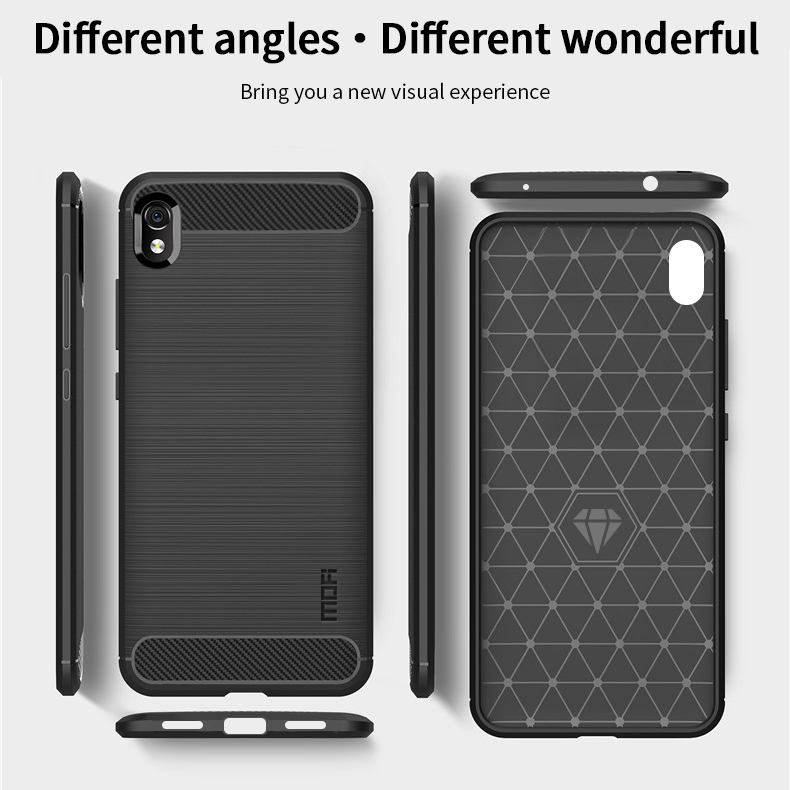 Mofi Carbon Fiber Cepillado TPU Case de Teléfono Protector Para Xiaomi Redmi 7a - Negro