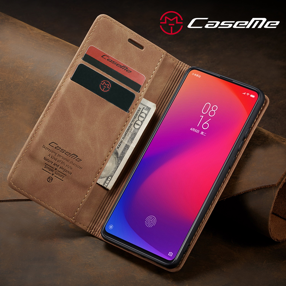 Caseme 013 Serie Auto-absorbida de la Billetera PU Cubierta de Teléfono de Cuero Para Xiaomi Redmi K20 Pro/Redmi K20/mi 9t/mi 9T Pro - Azul