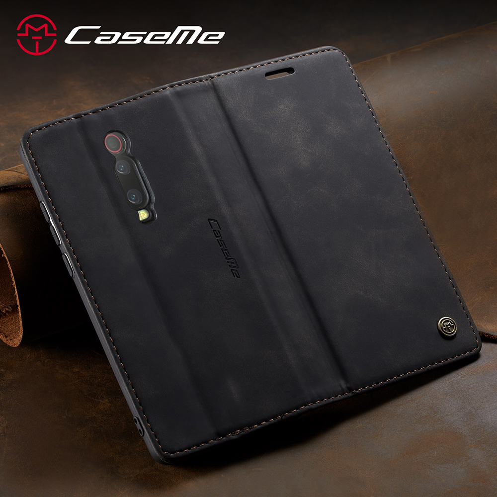 Caseme 013 Série de Portefeuille Auto-absorbed Stand pu Leather Téléphone Couverture Pour Xiaomi Redmi K20 Pro / Redmi K20 / mi 9T / mi 9t Pro - le Noir