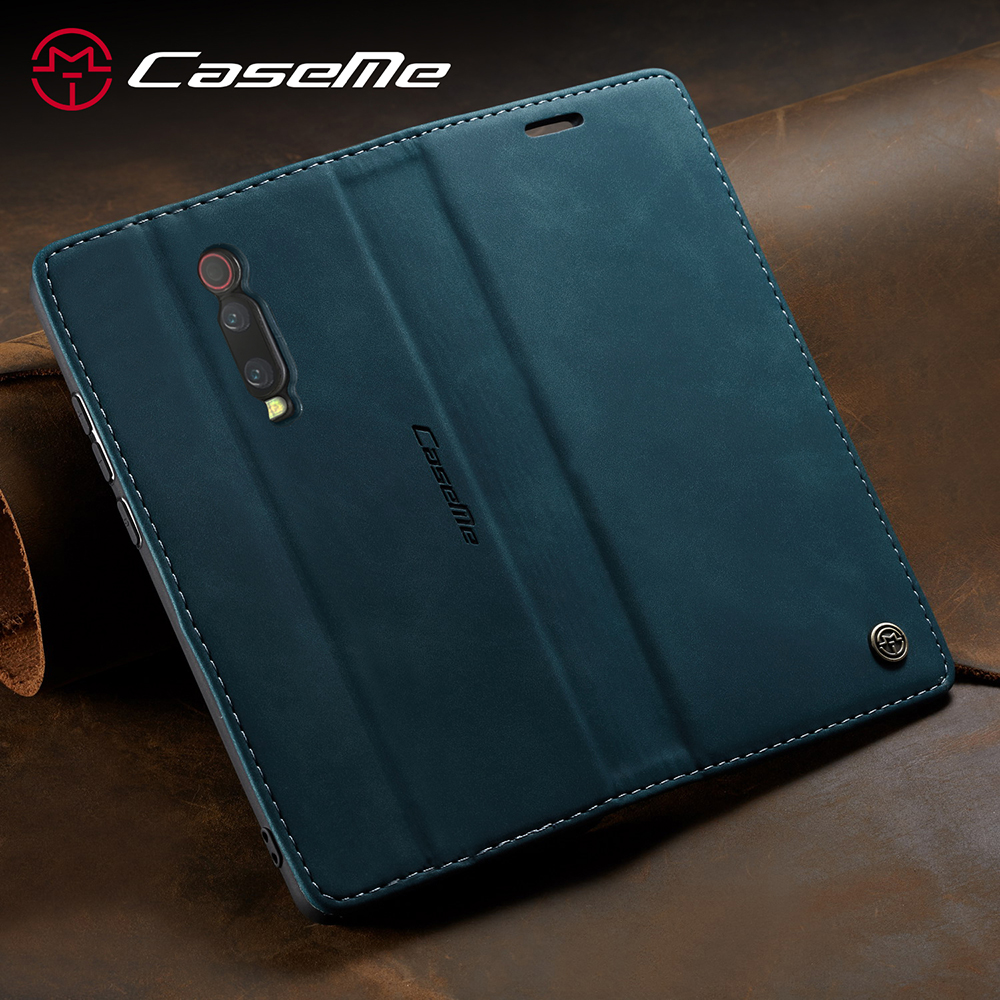 Caseme 013 Serie Auto-absorbida de la Billetera PU Cubierta de Teléfono de Cuero Para Xiaomi Redmi K20 Pro/Redmi K20/mi 9t/mi 9T Pro - Azul