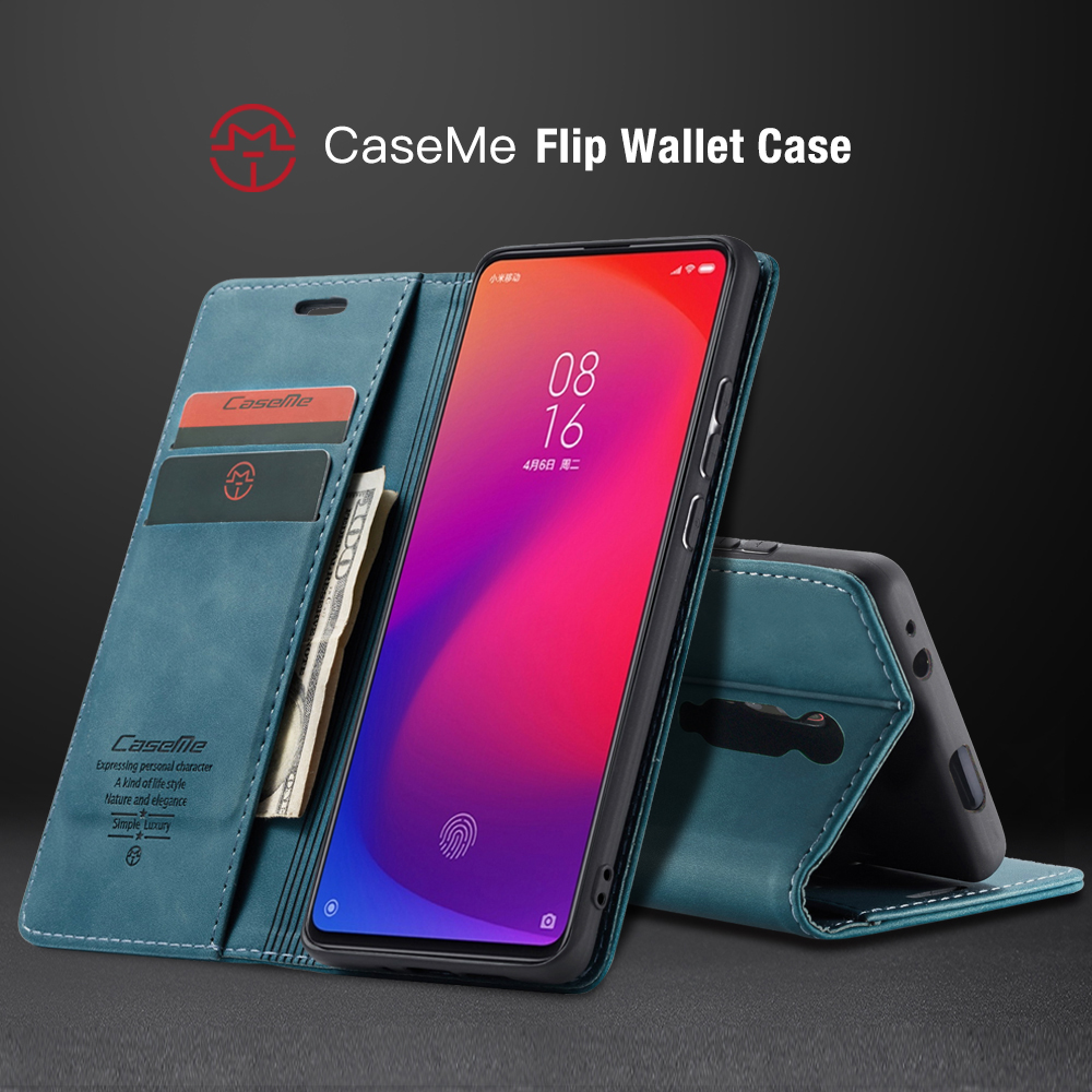 Caseme 013 Serie Auto-absorbida de la Billetera PU Cubierta de Teléfono de Cuero Para Xiaomi Redmi K20 Pro/Redmi K20/mi 9t/mi 9T Pro - Azul