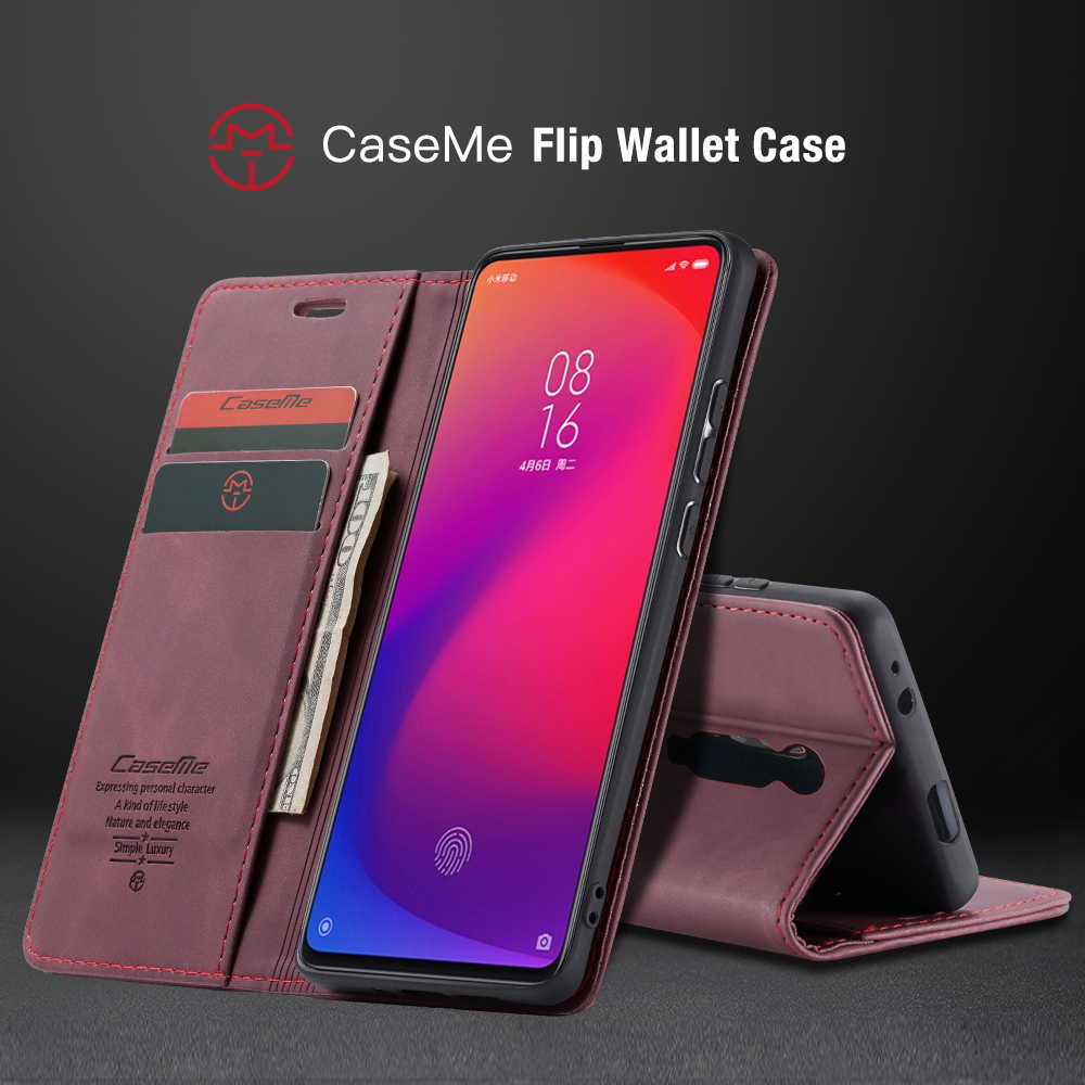 Caseme 013 Série de Portefeuille Auto-absorbed Stand pu Leather Téléphone Couverture Pour Xiaomi Redmi K20 Pro / Redmi K20 / mi 9T / mi 9t Pro - le Noir