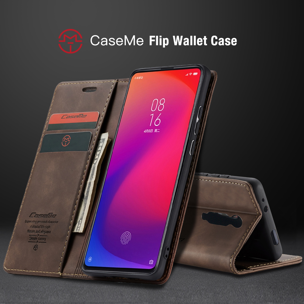 Caseme 013 Serie Automatisch Absorbiertes Brieftaschenstand PU Leder-telefonabdeckung Für Xiaomi Redmi K20 Pro/Redmi K20/Mi 9t/mi 9T Pro - Blau