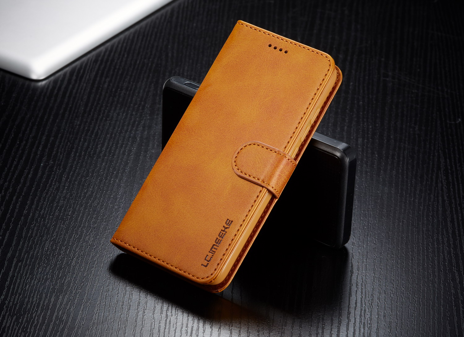 Lc. Imeeke Cowhide Texture Cartera De Cuero Soporte Shell Para Xiaomi Redmi 7A - Marron Oscuro