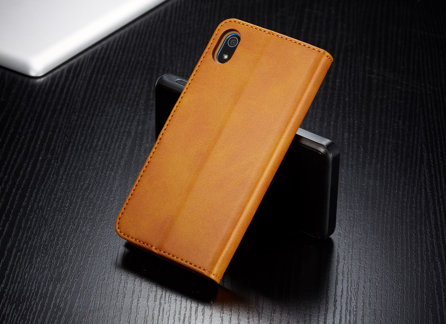 Lc. Imeeke Cowhide Texture Cartera De Cuero Soporte Shell Para Xiaomi Redmi 7A - Marron Oscuro