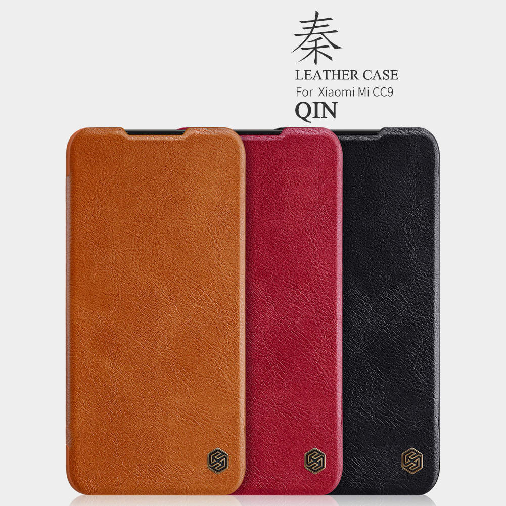 Serie Nillkin Qin Shell in Pelle Con Slot Per Schede Per Xiaomi Mi 9 Lite/ Mi CC9/ mi CC9 Meitu Edition - Nero