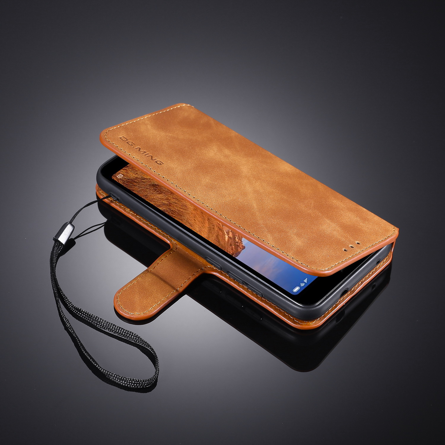 Dg. Ming Retro Style Leather Stand Stand Caso Para Xiaomi Redmi 7a - Cinza