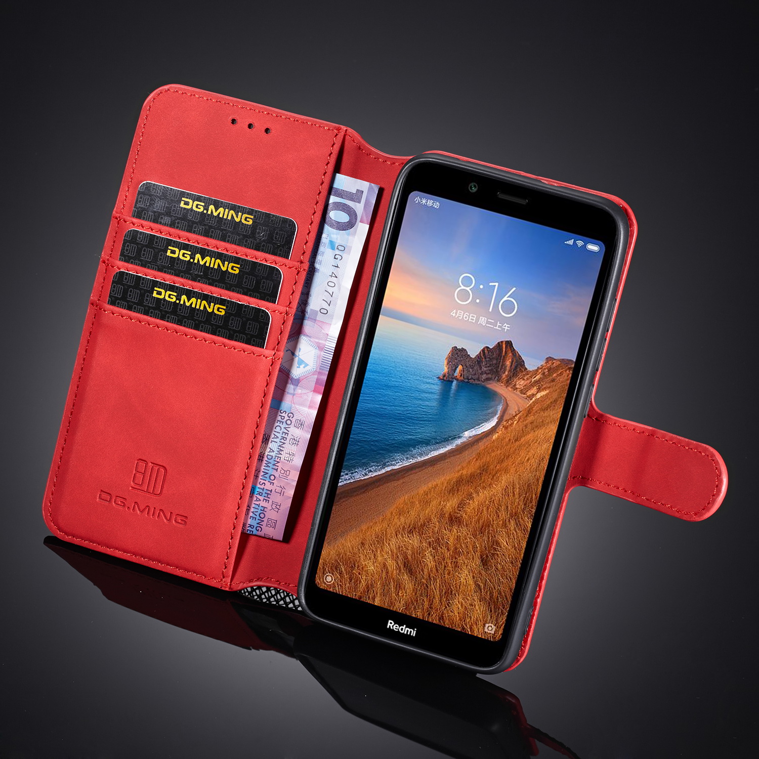 Dg. Ming Retro Style Leather Stand Stand Caso Para Xiaomi Redmi 7a - Cinza