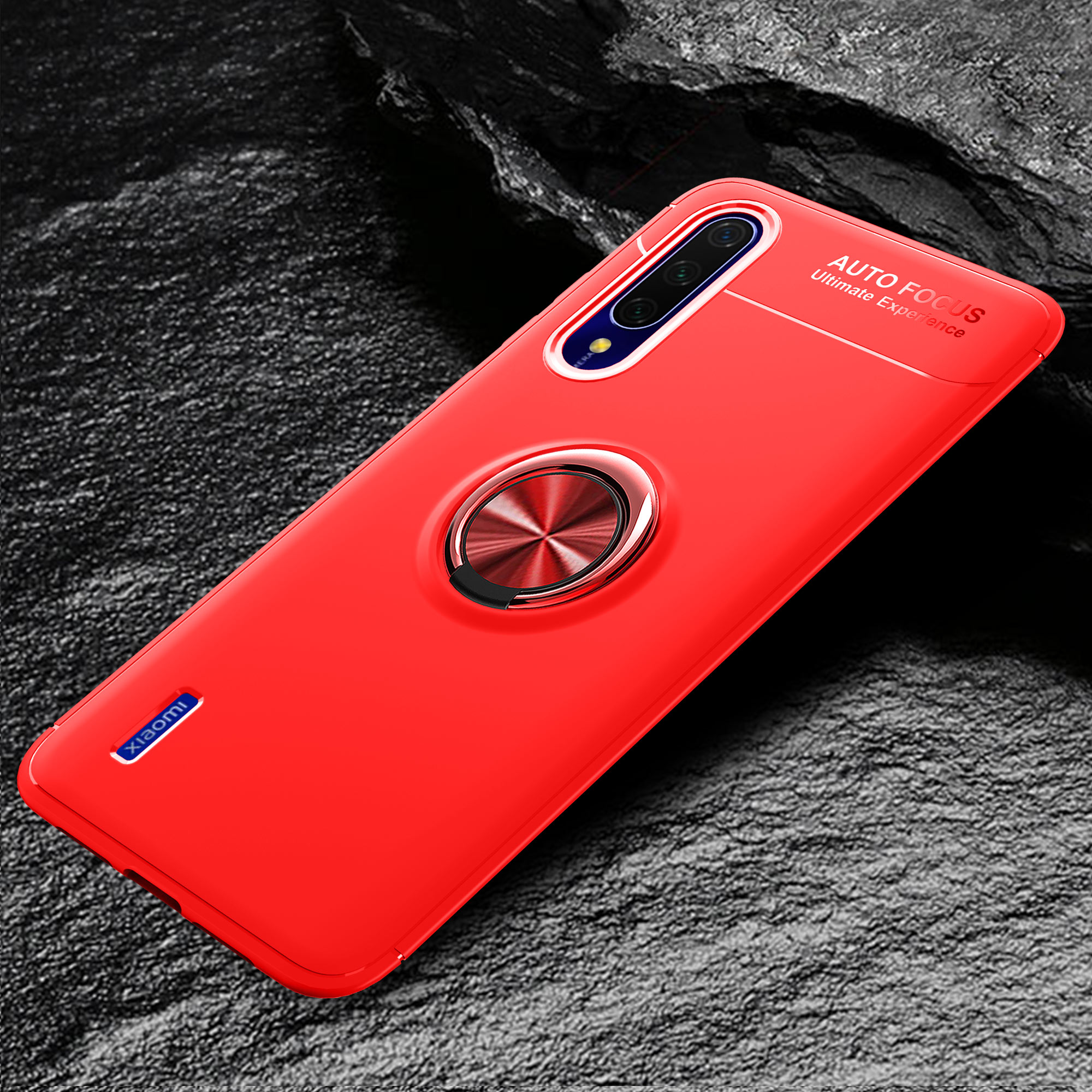 Custodia TPU Kickstand di Finger Ring Con Tela di Telefono Metallico Per Xiaomi Mi Cc9e / Mi A3 - Rosso