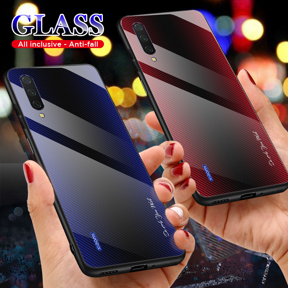 Texture Gradient Verre Trempé Retour + Couverture De Téléphone Soft TPU Edge Pour Xiaomi MI CC9 / MI CC9 MEITU EDITION / MI 9 LITE - Rouge