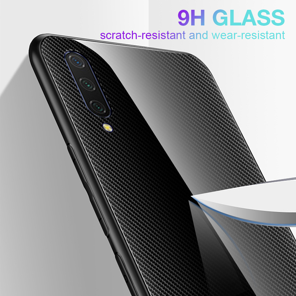 Texture Gradient Verre Trempé Retour + Couverture De Téléphone Soft TPU Edge Pour Xiaomi MI CC9 / MI CC9 MEITU EDITION / MI 9 LITE - Rouge