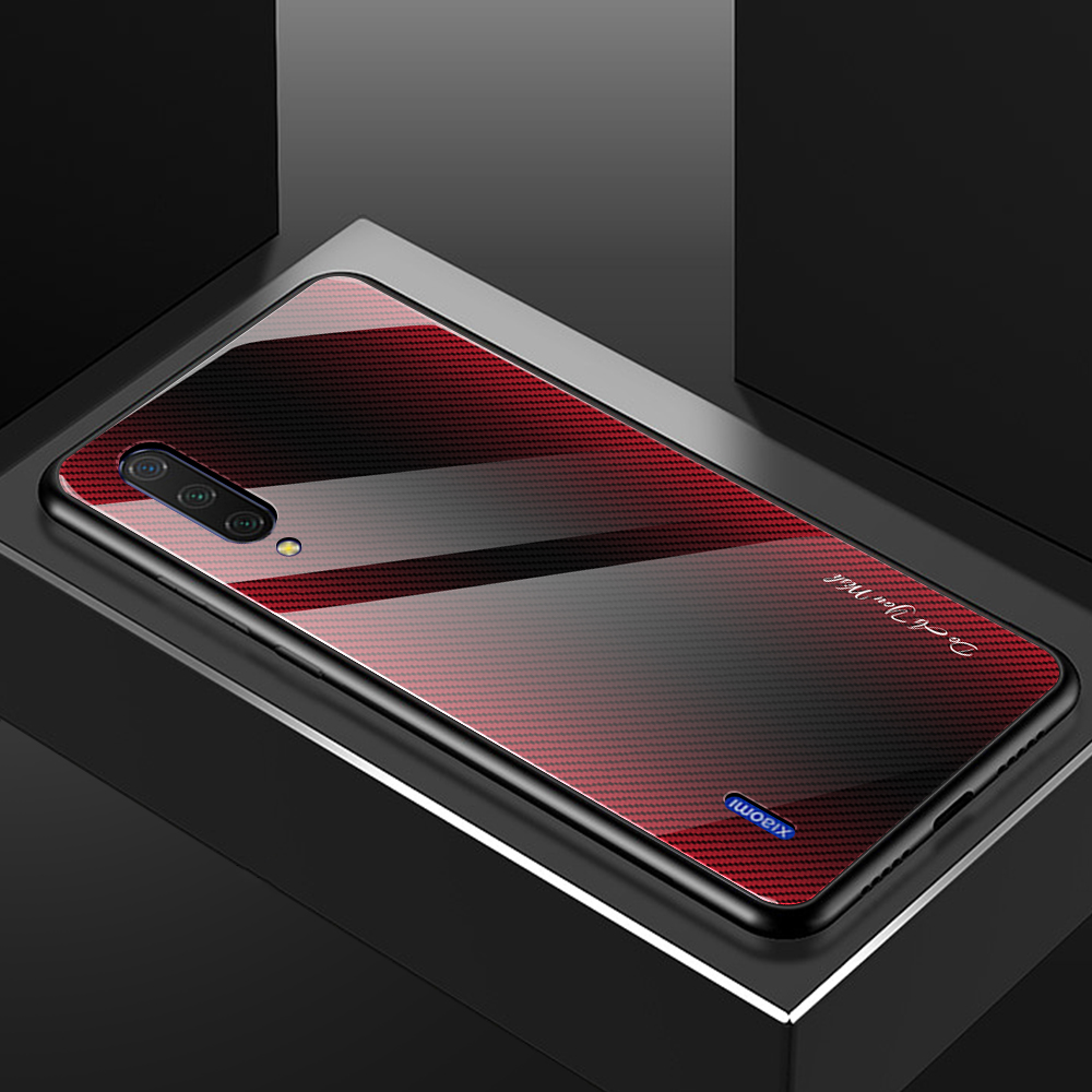 Textur-Gradienten Gehärtetes Glas-Rücken + Weiche TPU-Kante-Telefonabdeckung Für Xiaomi MI CC9 / MI CC9 Meitu Edition / MI 9 Lite - Rot