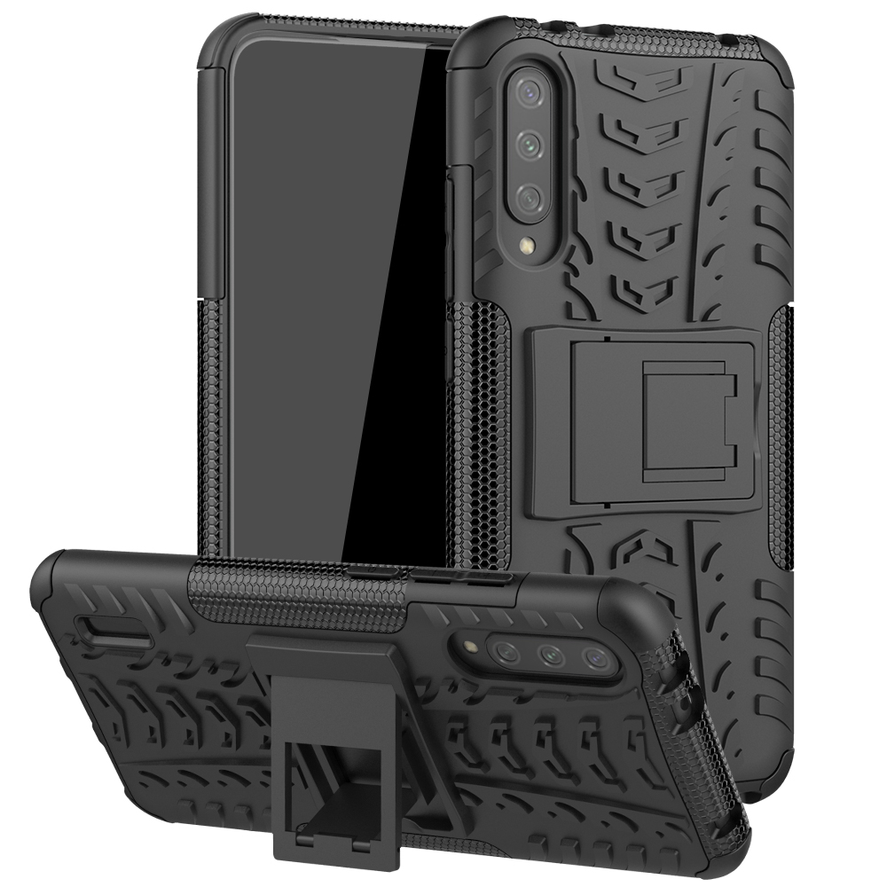 Cool Tyre Pattern PC + TPU Hybrid Phone Case with Kickstand for Xiaomi Mi CC9e/Mi A3 - All Black-1