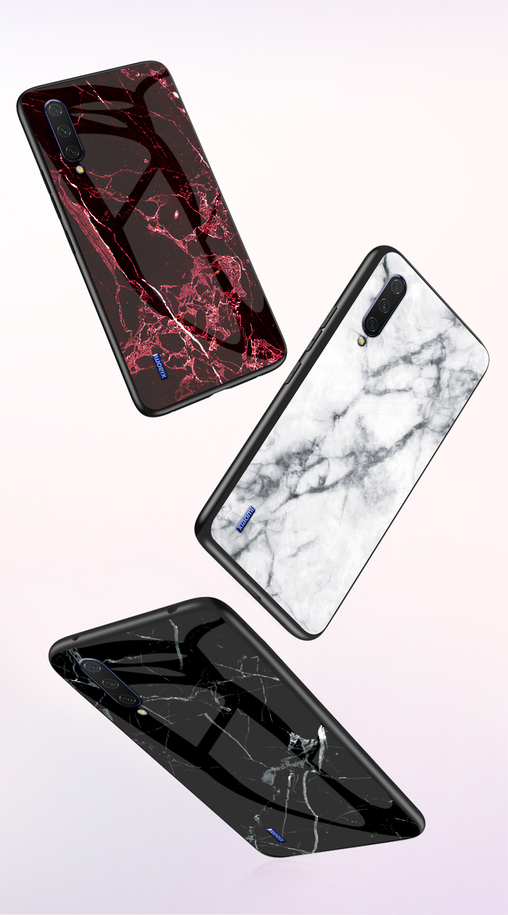 Padrão de Grão de Mármore Temperado PC + TPU Protetive Shell Para Xiaomi Mi Cc9e/mi A3 - Esmeralda