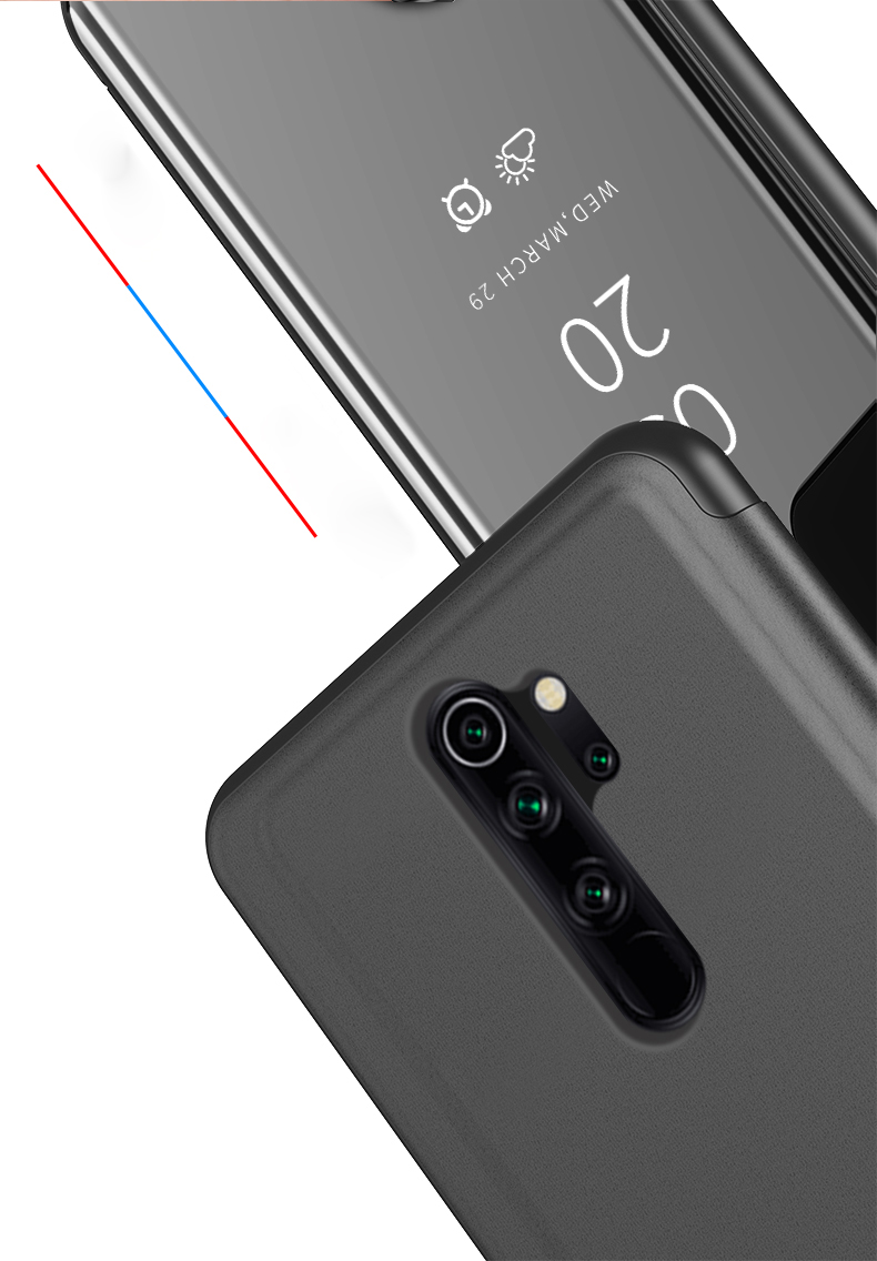 Espelho Banhado Vista de Superfície Janela de Couro Tampa Para Xiaomi Redmi Note 8 Pro - Prata