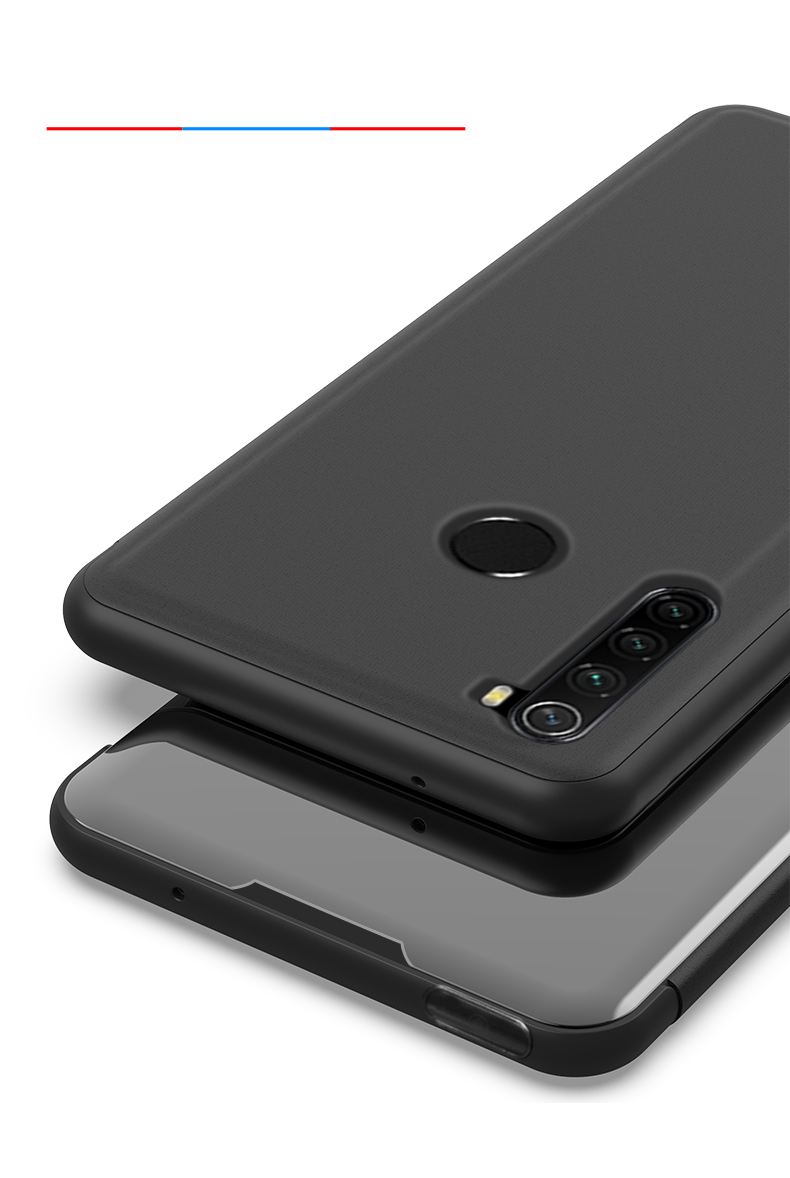 Custodia in Pelle di Vetrata a Specchio a Specchio Placcato Per Xiaomi Redmi Nota 8 - Nero