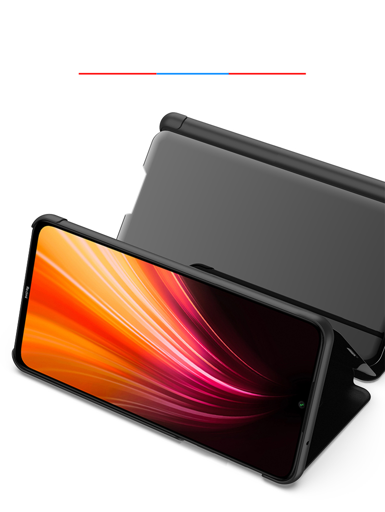 Miroir Plaqué Vue de Surface du Support de la Fenêtre en Cuir Pour Xiaomi Redmi Note 8 - le Noir