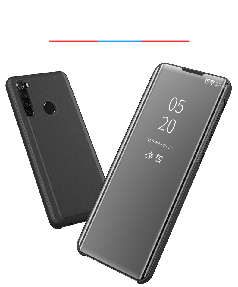 Vista de Visión de la Superficie Del Espejo Platado Case de Cuero Para Xiaomi Redmi Nota 8 - Negro