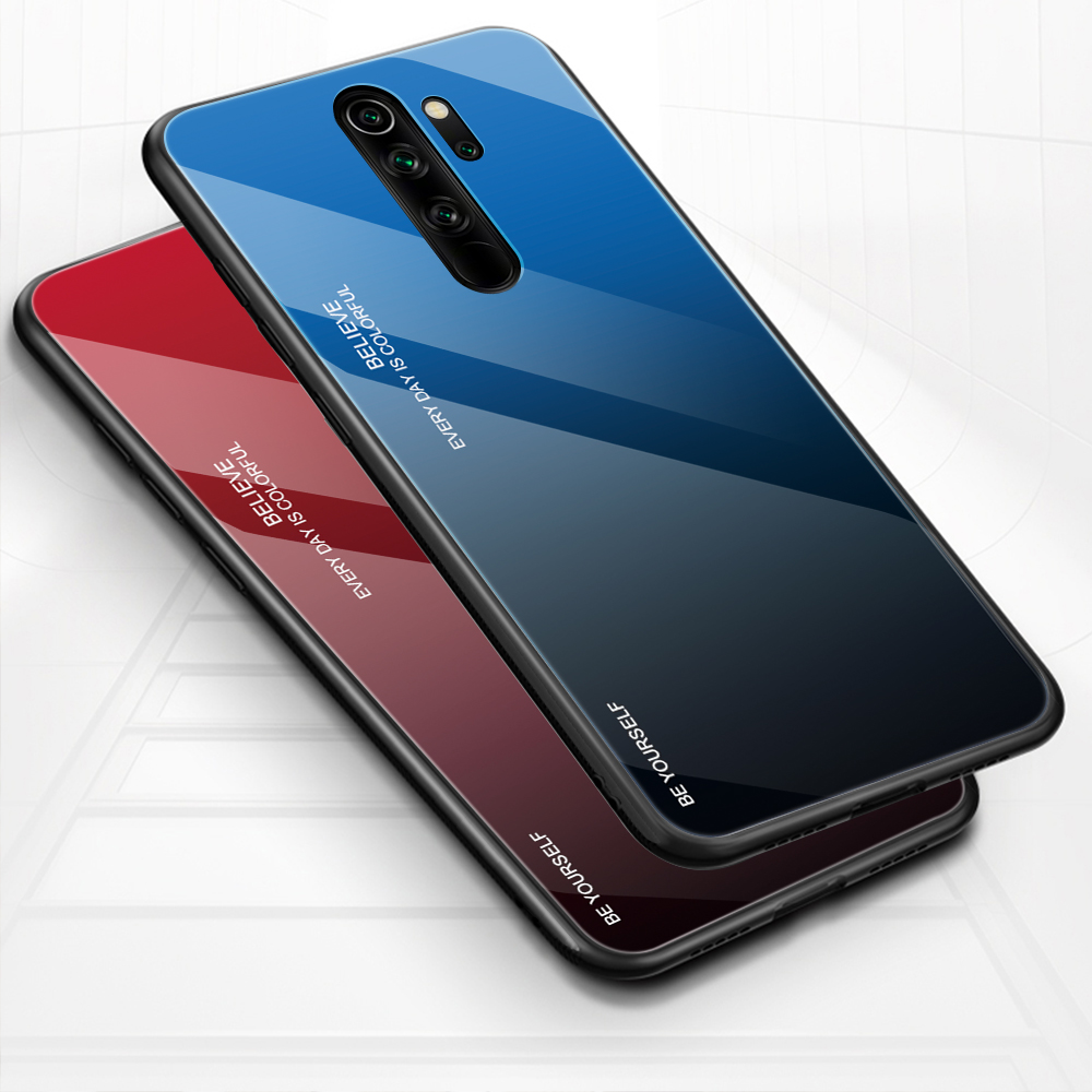 Gradient Color Temperred Glass TPU + PC Cell Shell Pour Xiaomi Redmi Note 8 Pro - Bleu / le Noir