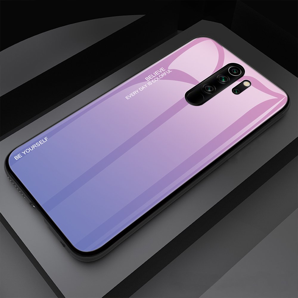 Gradiente TPU de Vidro Temperado de Gradiente TPU + PC Cell Shell Para Xiaomi Redmi Note 8 Pro - Azul / Preto