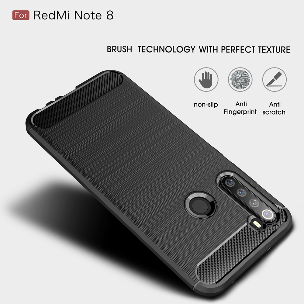 Texture en Fibre de Carbone Brossed TPU Téléphone Pour Xiaomi Redmi Note 8 - Bleu Foncé