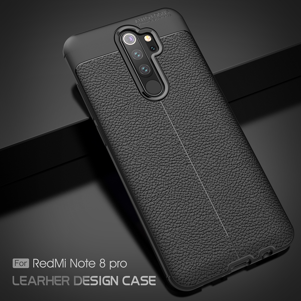 Litchi Texture TPU Case Para Xiaomi Redmi Note 8 Pro - Preto