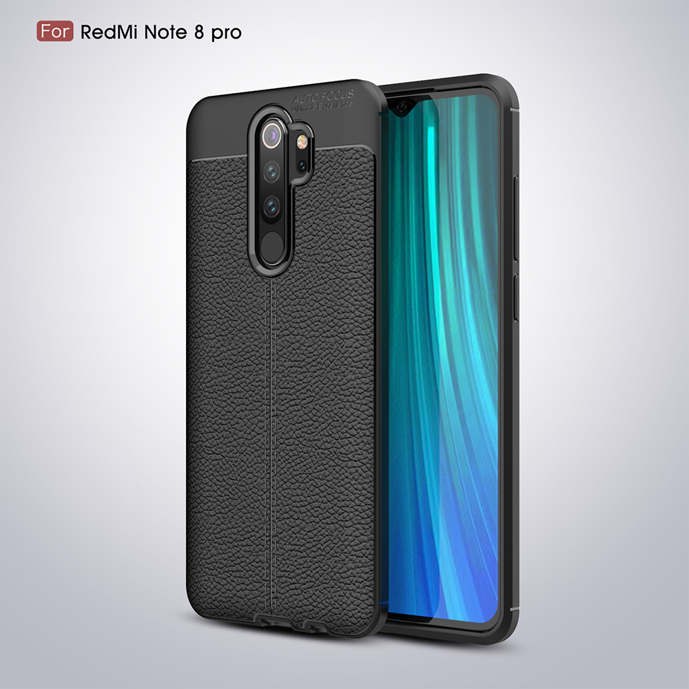 Litchi Texture TPU Case Para Xiaomi Redmi Note 8 Pro - Preto