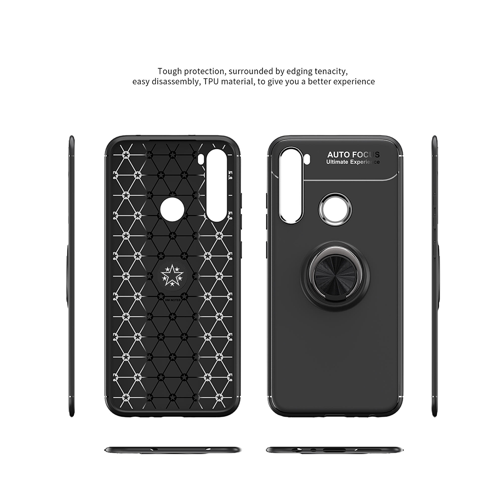 Custodia TPU Kickstand Per Dito Per Xiaomi Redmi Note 8 (foglio in Metallo Incorporato) - Tutto Nero