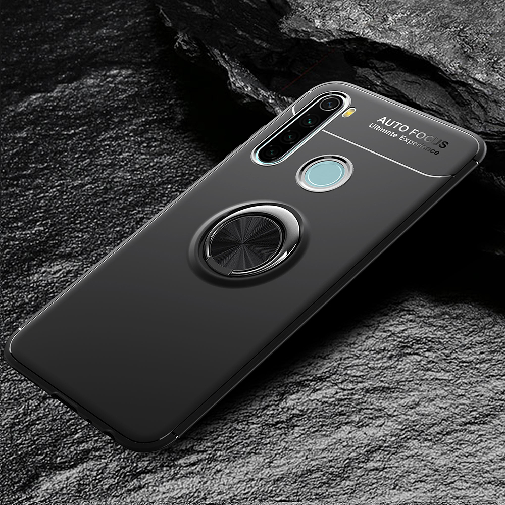 Custodia TPU Kickstand Per Dito Per Xiaomi Redmi Note 8 (foglio in Metallo Incorporato) - Tutto Nero