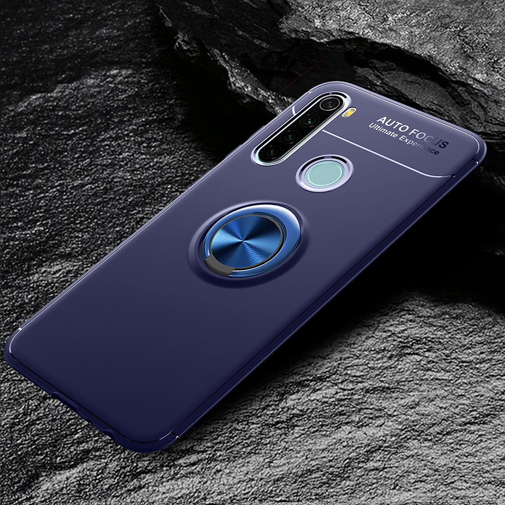 Caixa TPU de Kickstand Anel de Dedo Para Xiaomi Redmi Note 8 (folha de Metal Embutida) - Azul