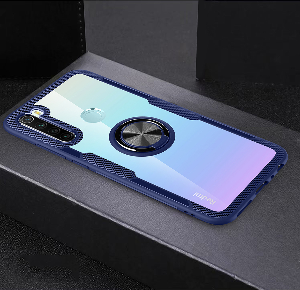 Para Xiaomi Redmi Note 8 Ring -ring Stitstand TPU + PC + Metal Case - Azul Plateado