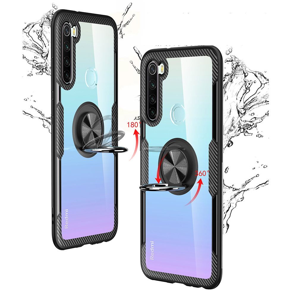 Para Xiaomi Redmi Note 8 Ring Dedo Kickstand TPU + PC + Metal Case - Prata/azul