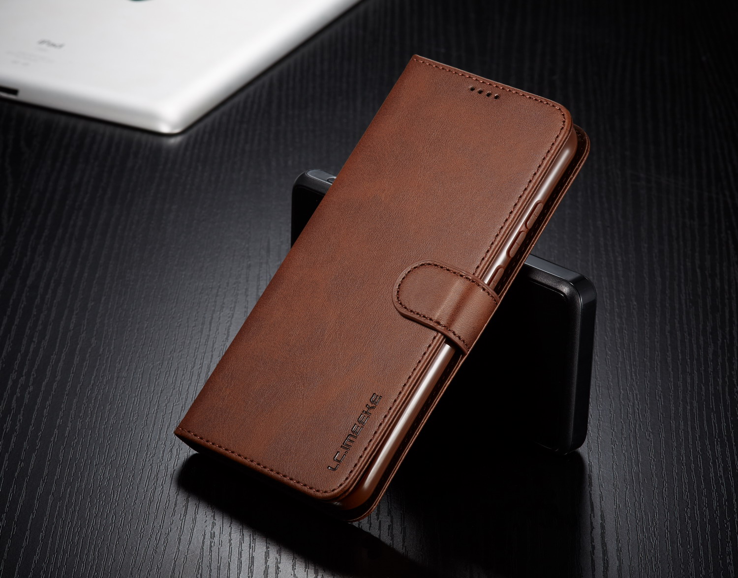 Lc. Imeeke pu Para Xiaomi Redmi Note 8 Carcasa de Billetera Protectora de Cuero - Café