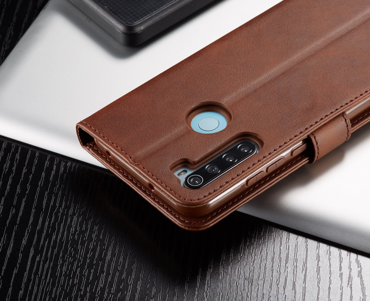 Lc. Imeeke pu Para Xiaomi Redmi Note 8 Carcasa de Billetera Protectora de Cuero - Café