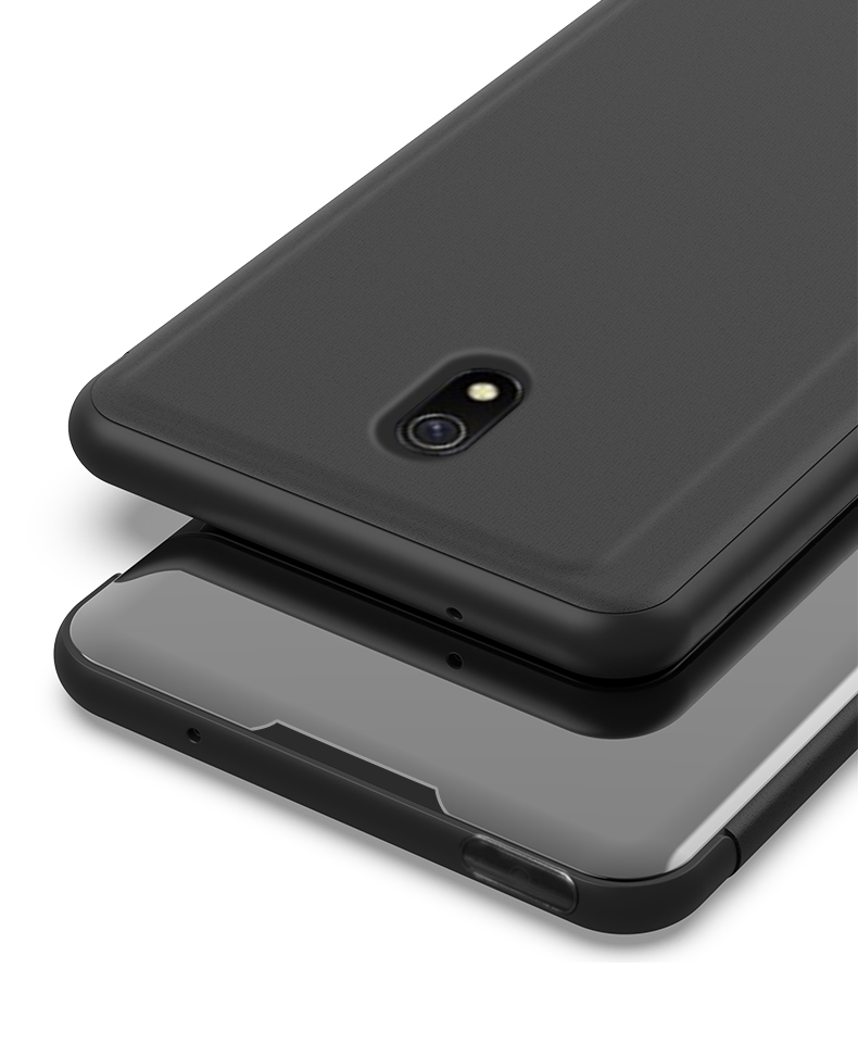 Exibir a Janela Espelhada Com Superfície de Couro de Suporte de Couro Para Xiaomi Redmi 8a - Rosa Ouro