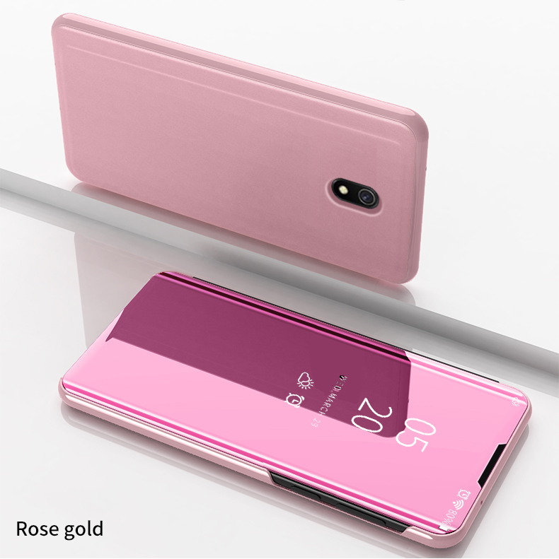 Visualizza la Finestra Serratura a Specchio Placcato Custodia in Pelle Per Xiaomi Redmi 8A - Oro Rosa