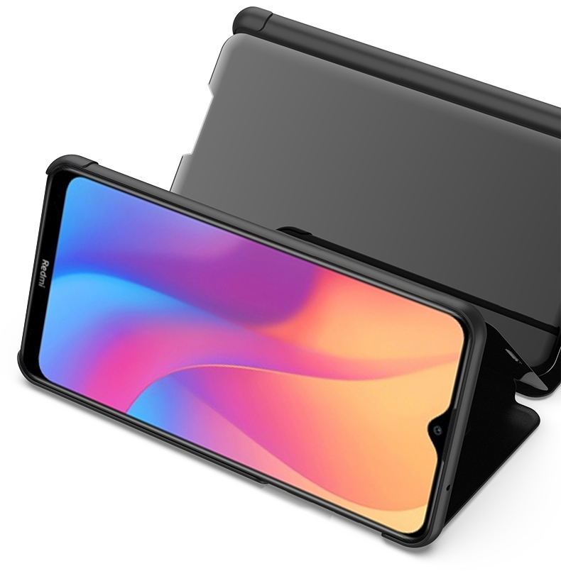 Vista Ventana de Espejo Chapado en la Superficie de la Superficie de Cuero Para Xiaomi Redmi 8a - Negro