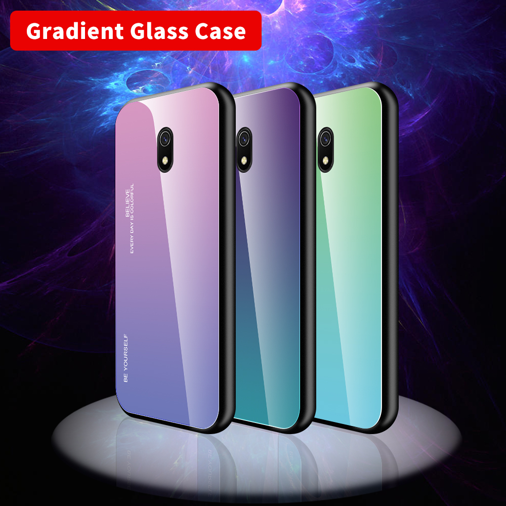 Caso de Vidro Temperado Com Cor Gradiente + PC + TPU Para Xiaomi Redmi 8a - Ouro / Rosa