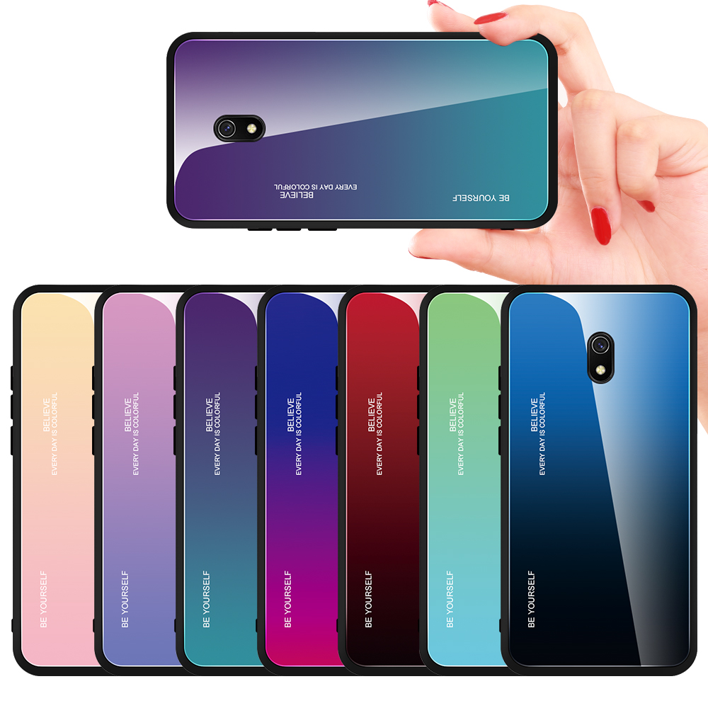 Couleur de Gradient Verre Tempérée + PC + TPU Combo Case Pour Xiaomi Redmi 8a - or / Rose