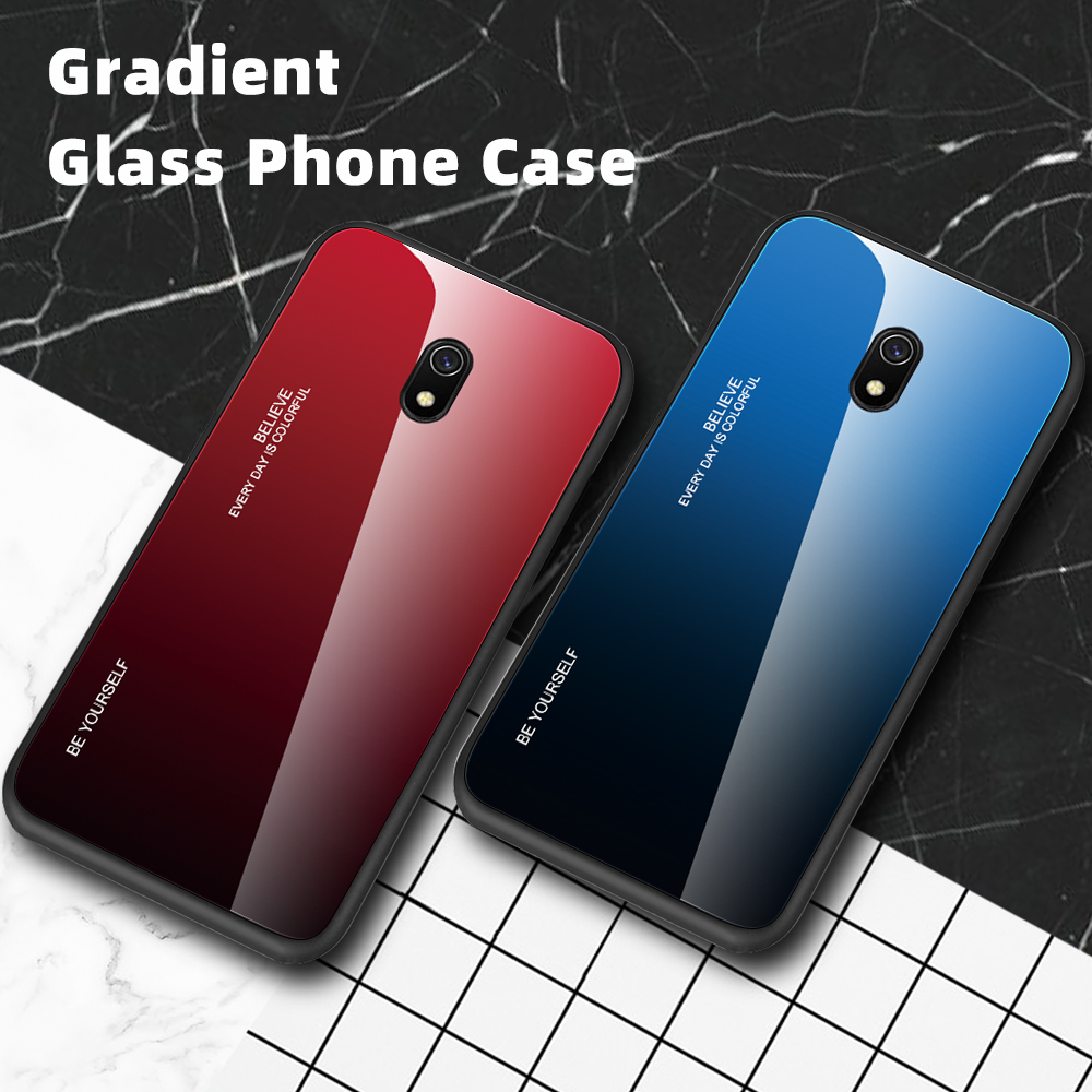 Couleur de Gradient Verre Tempérée + PC + TPU Combo Case Pour Xiaomi Redmi 8a - or / Rose