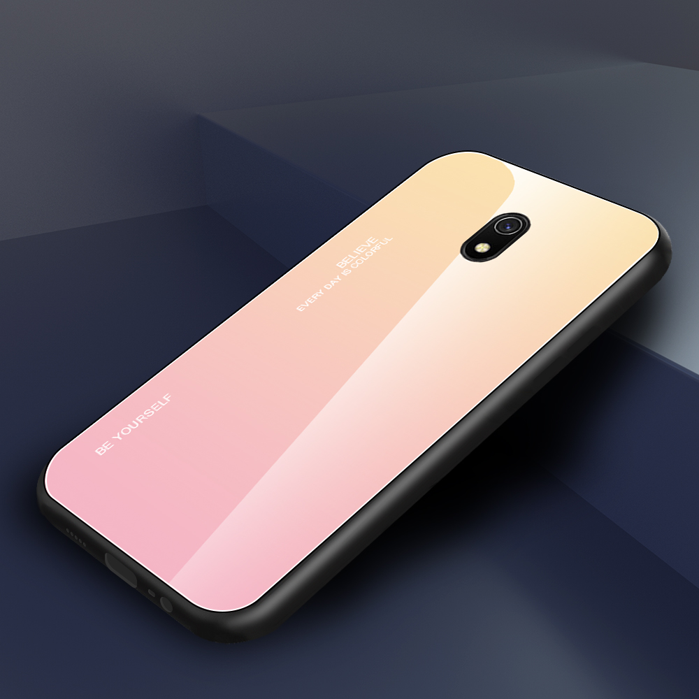 Vetro Temperato a Colore Gradiente + PC + Custodia Combinata Per Xiaomi Redmi 8A - Oro / Rosa