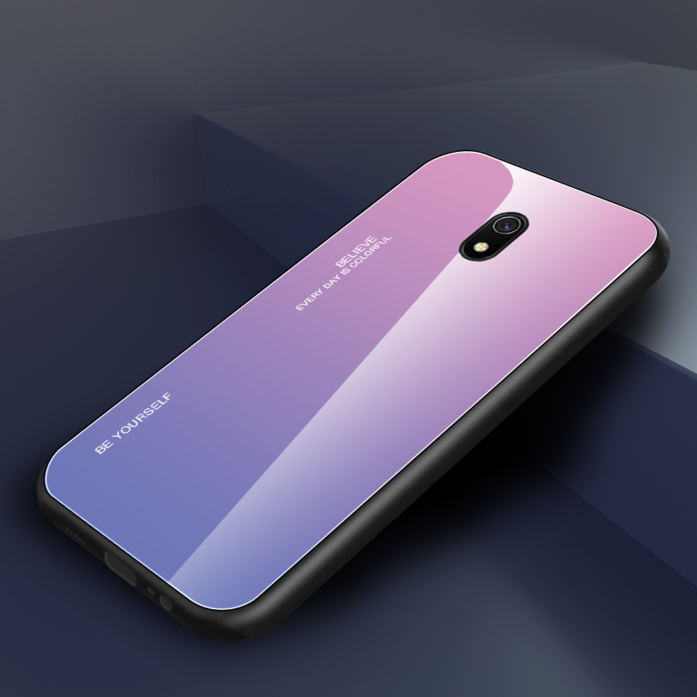 Gradiente de Vidrio Templado de Color + PC + TPU Combo Combo Para Xiaomi Redmi 8a - Oro / Rosado