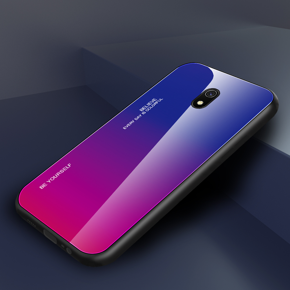 Vetro Temperato a Colore Gradiente + PC + Custodia Combinata Per Xiaomi Redmi 8A - Oro / Rosa