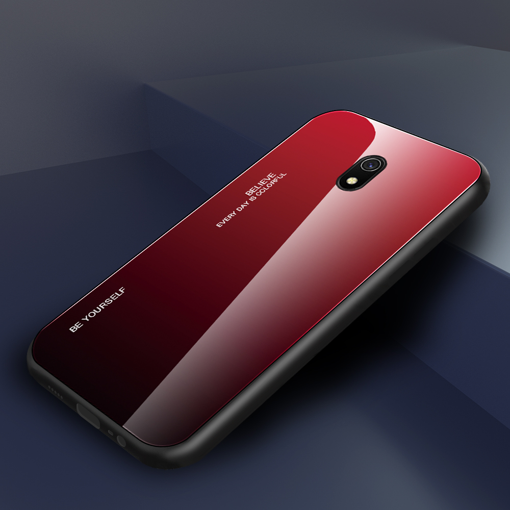 Gradiente de Vidrio Templado de Color + PC + TPU Combo Combo Para Xiaomi Redmi 8a - Oro / Rosado