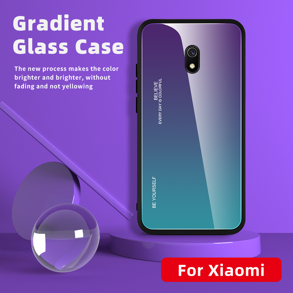 Couleur de Gradient Verre Tempérée + PC + TPU Combo Case Pour Xiaomi Redmi 8a - or / Rose