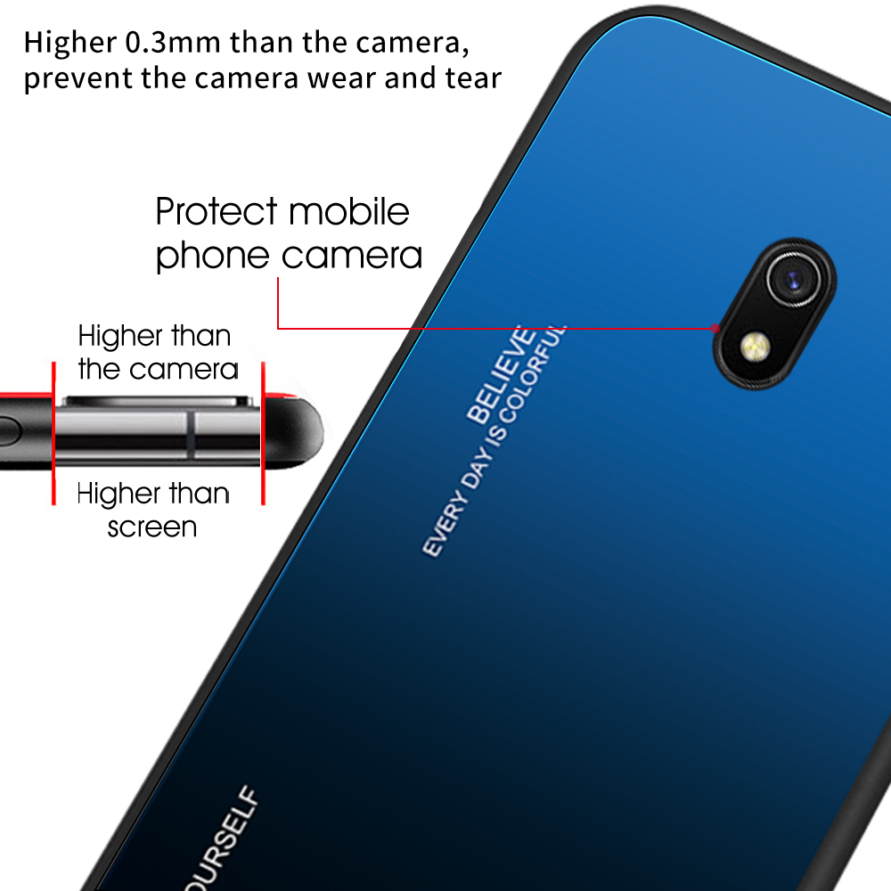 Gradiente de Vidrio Templado de Color + PC + TPU Combo Combo Para Xiaomi Redmi 8a - Oro / Rosado