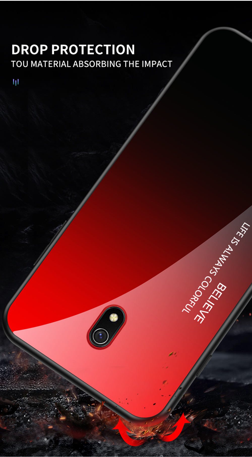 Caso de Vidro Temperado Com Cor Gradiente + PC + TPU Para Xiaomi Redmi 8a - Roxo