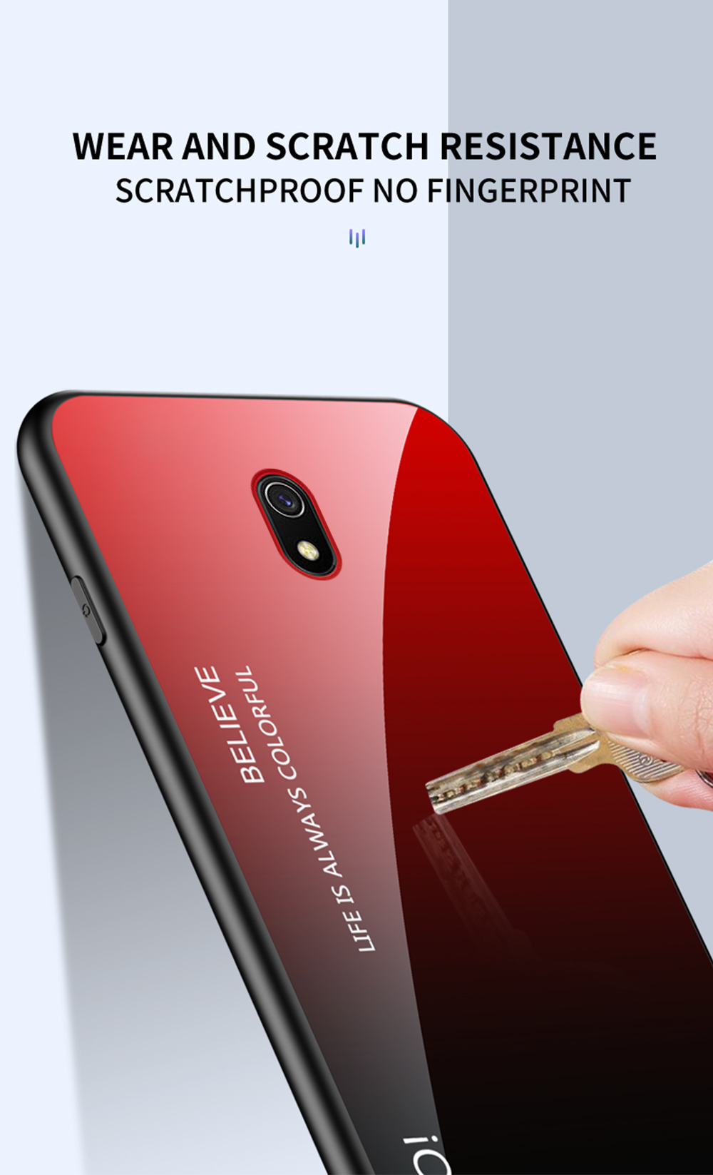 Gradiente de Vidrio Templado de Color + PC + TPU Case Híbrida Para Xiaomi Redmi 8a - Violeta