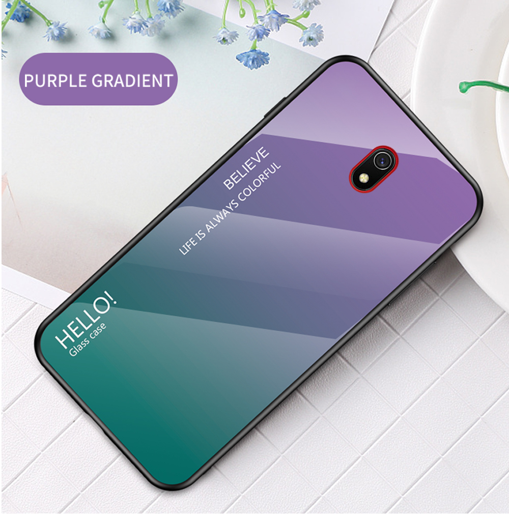 Vetro Temperato a Colore Gradiente + PC + Custodia Ibrida TPU Per Xiaomi Redmi 8A - Viola